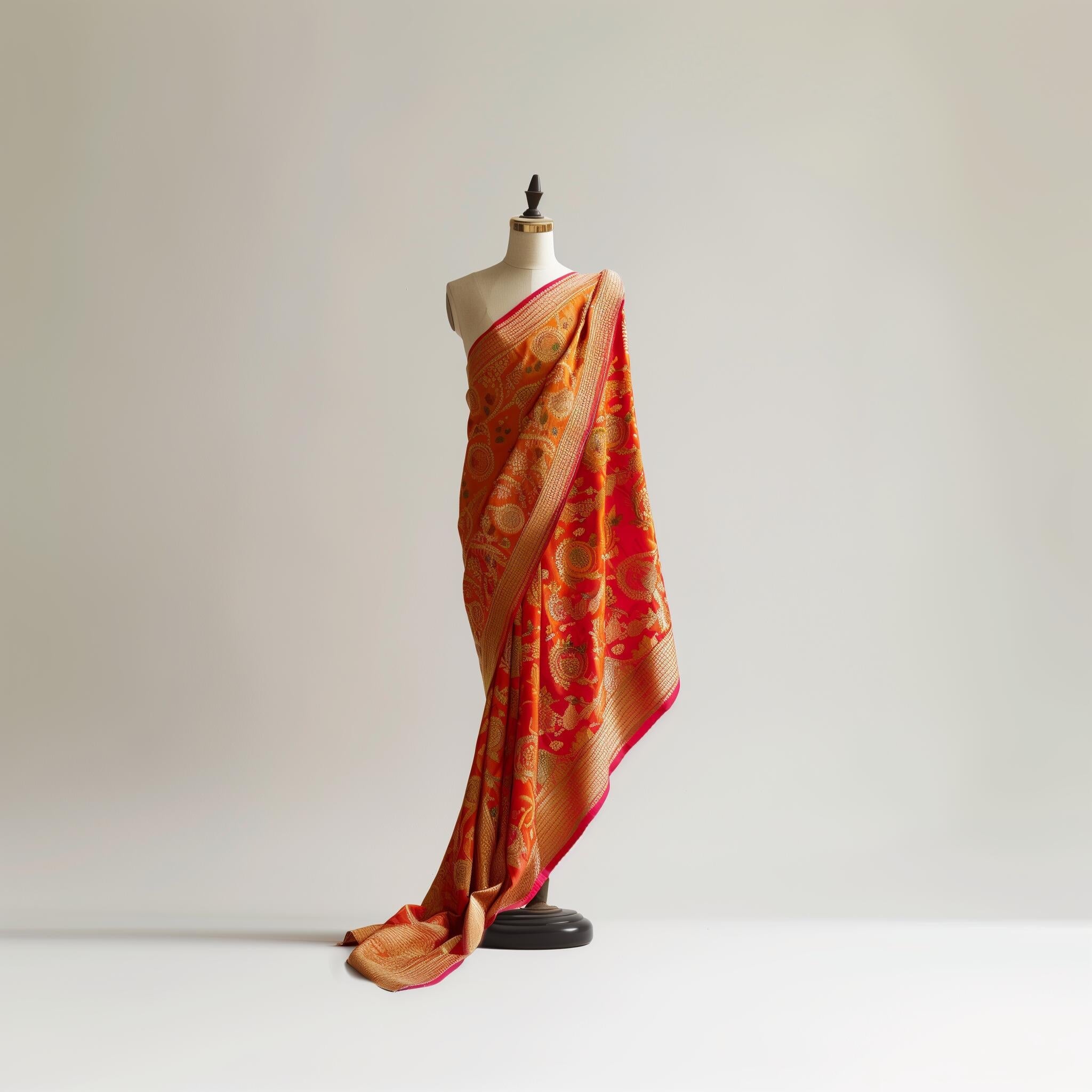 Handcrafted Red & Gold Silk Sari